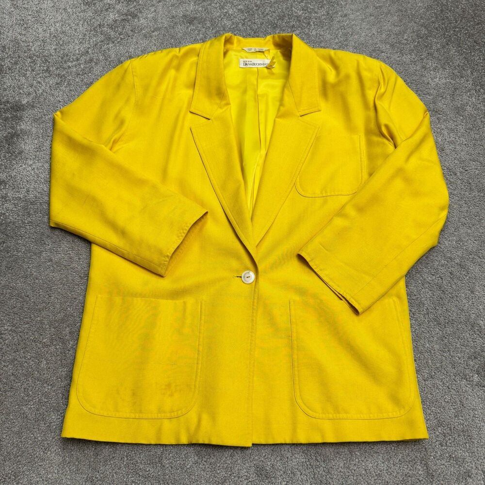 Vintage Dana Buchman Silk single Breasted Blazer Jacket Women 10 Yellow Padded